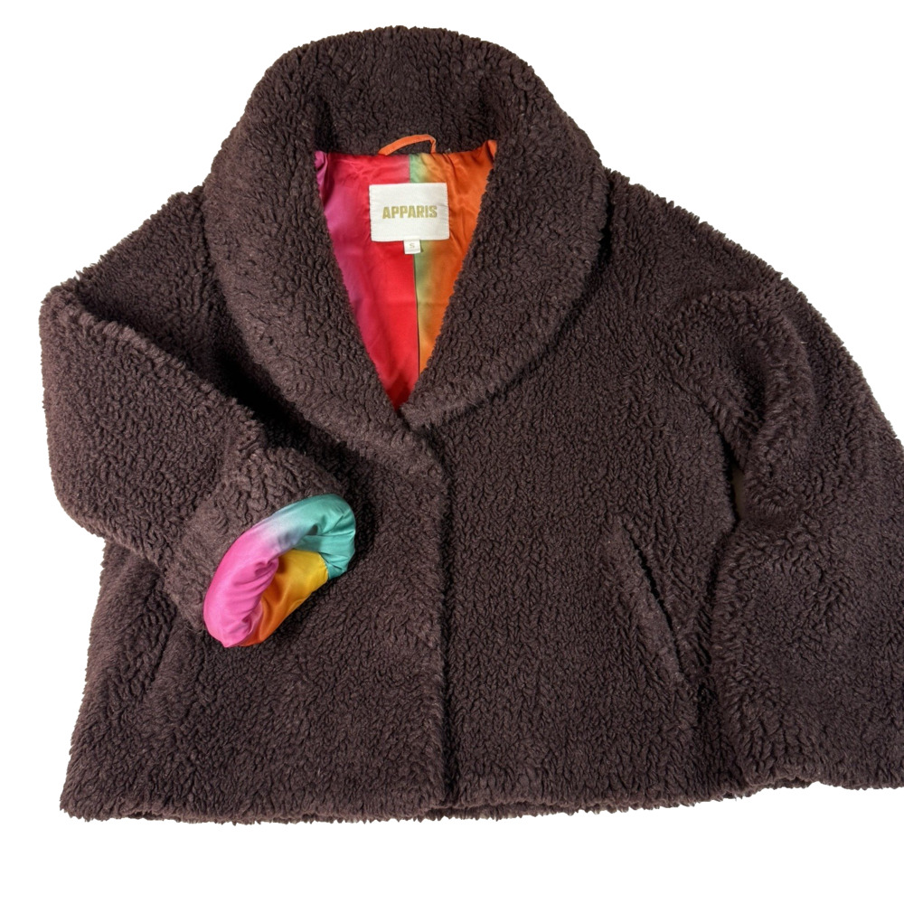 Apparis Fiona Koba Faux Fur Jacket Brown Plush Cropped Vegan Fur — Women’s Small